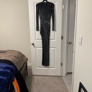 Windsor Black and Silver Stones Long Sleeve Dress